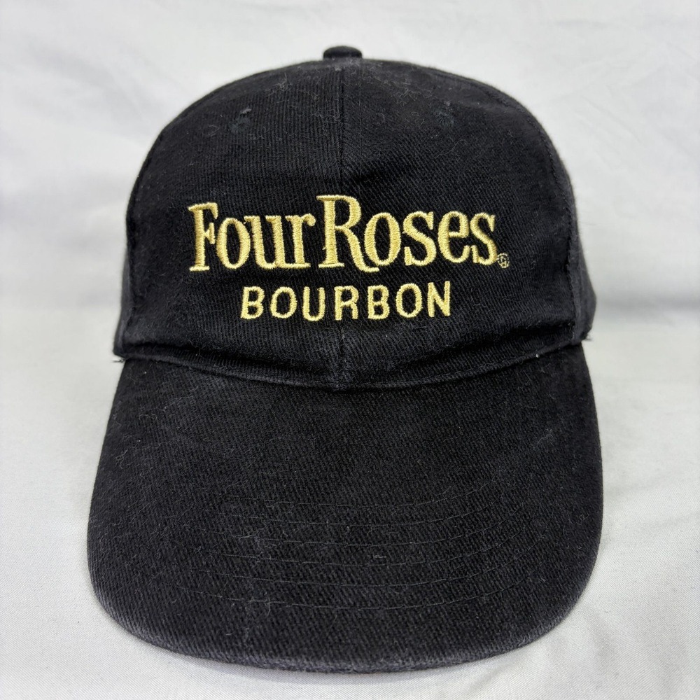 Four Roses Bourbon Hat Baseball Cap Mens OSFM Black Gold Embroidered Logo